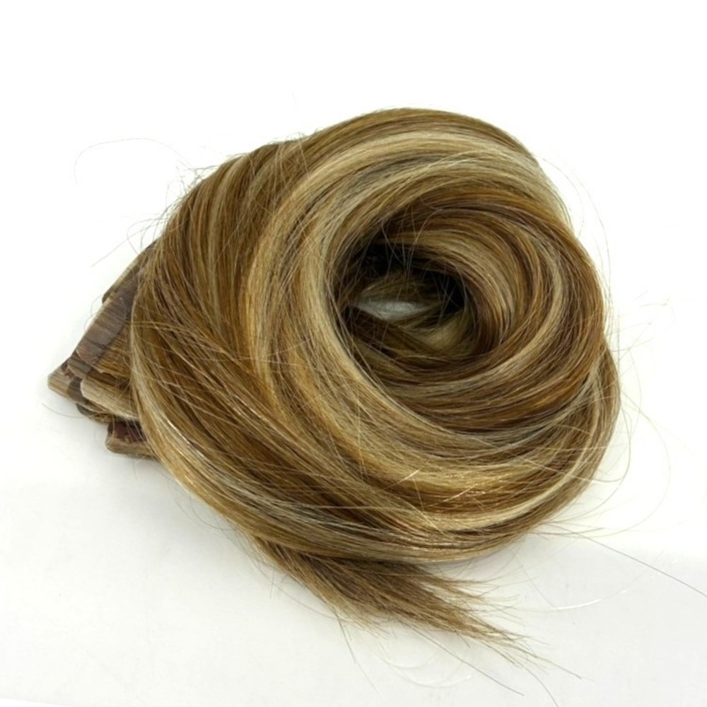 Glam Seamless Invisi-Clip Hair Extensions Toffee Swirl HiLi 8/24 7 Wefts 24"180g